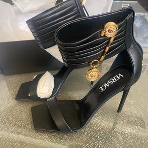 versace safety pin nappa leather sandals